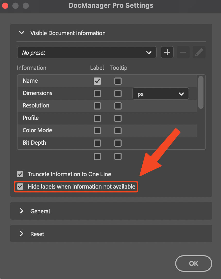 Hide labels when information not available setting