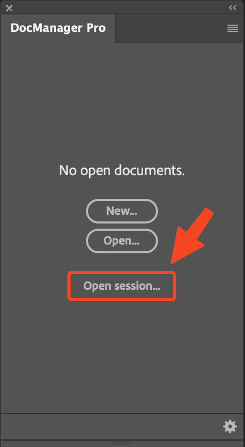 Open session button when no documents are open