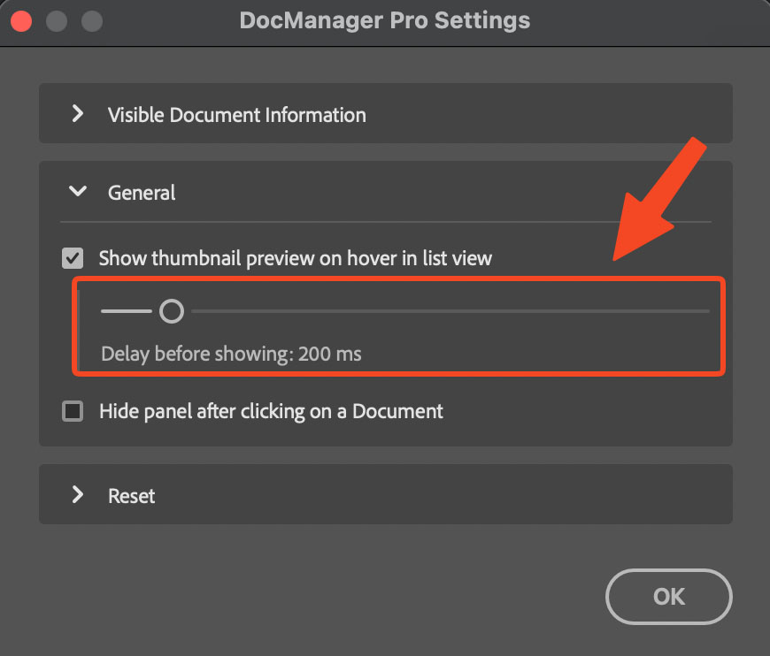 Configurable thumbnail preview delay in Settings