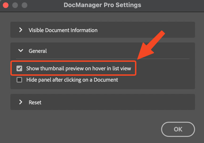Thumbnail preview setting in General